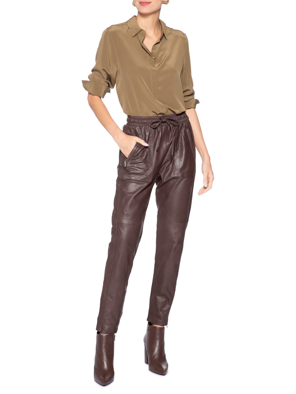Calça Feminina De Couro Sport Marrom Animale