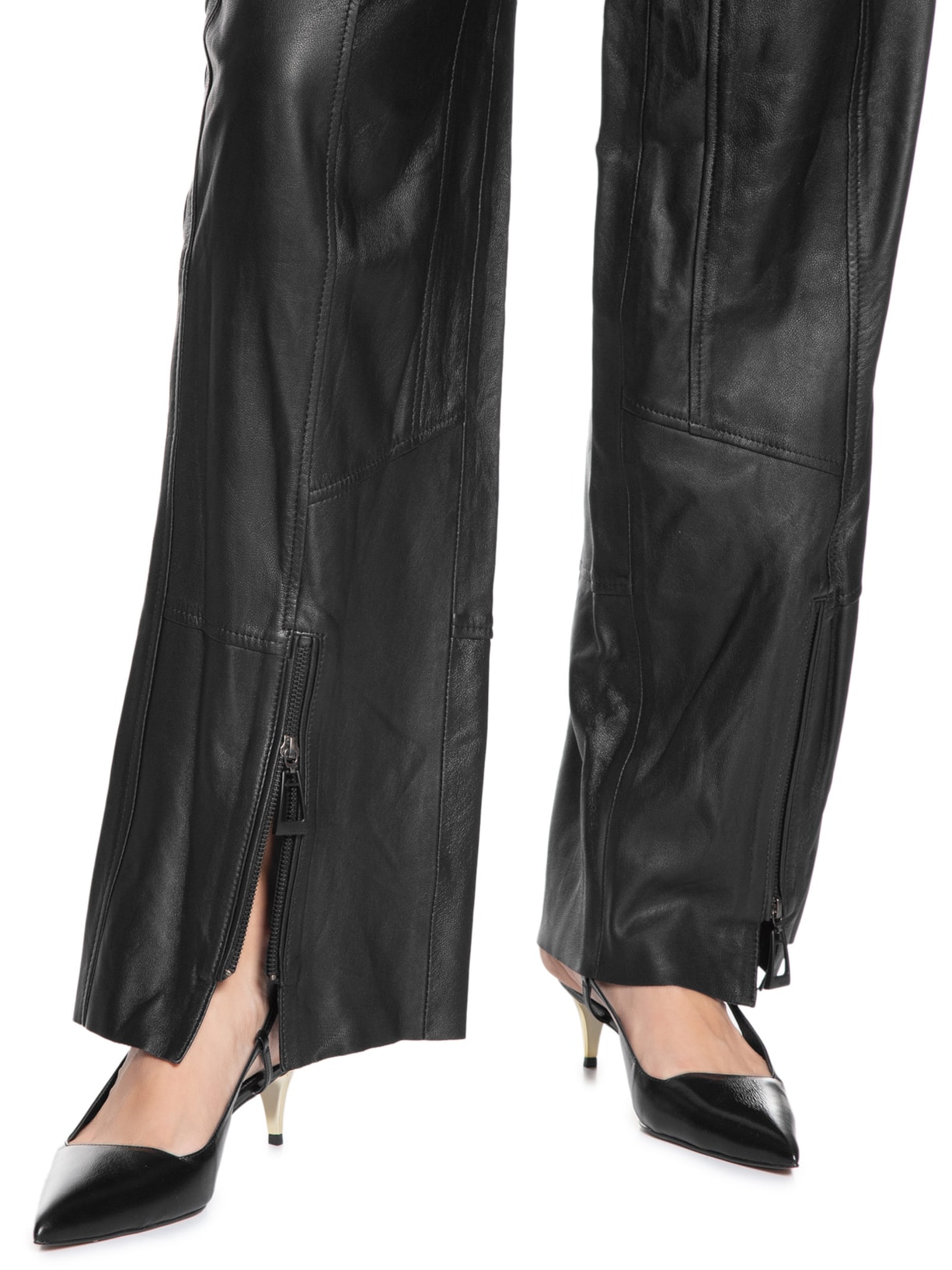 Calça Feminina De Couro Sport Recorte Pespontos Preto Animale