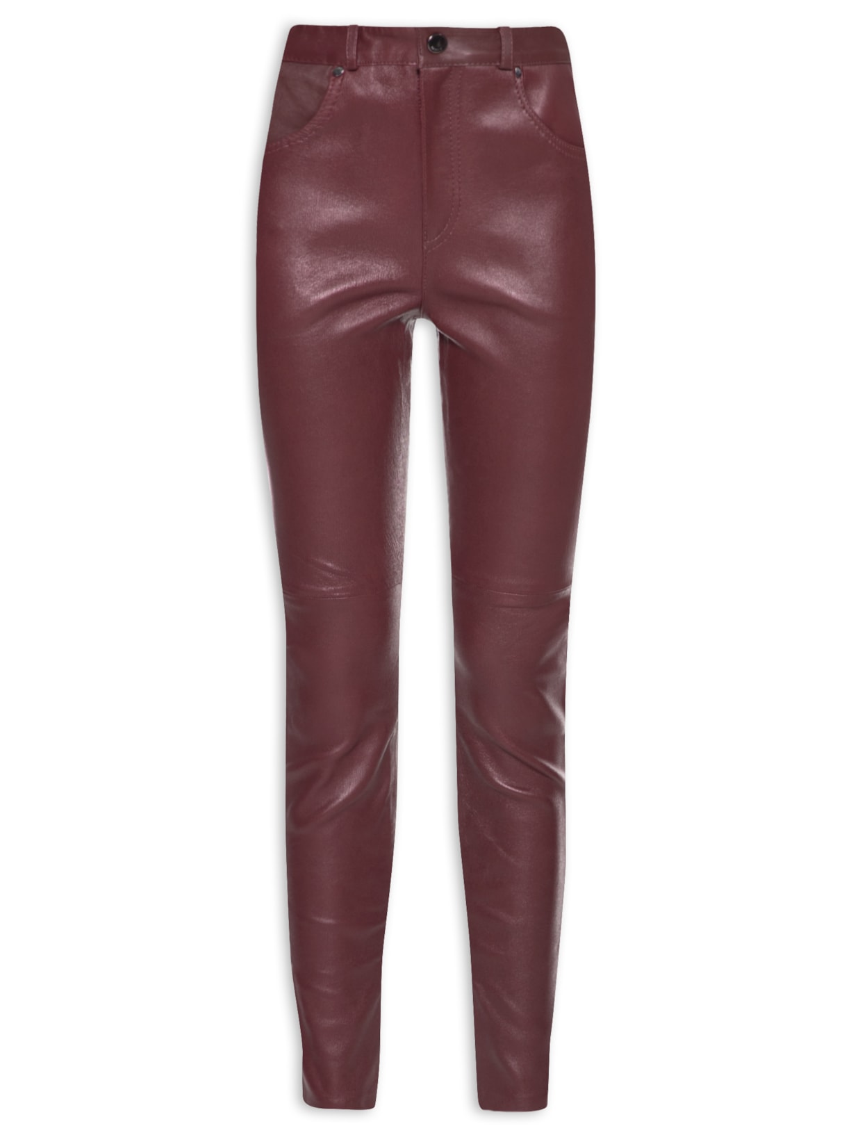 Calça Feminina de Couro Stretch Five Pockets - Vinho