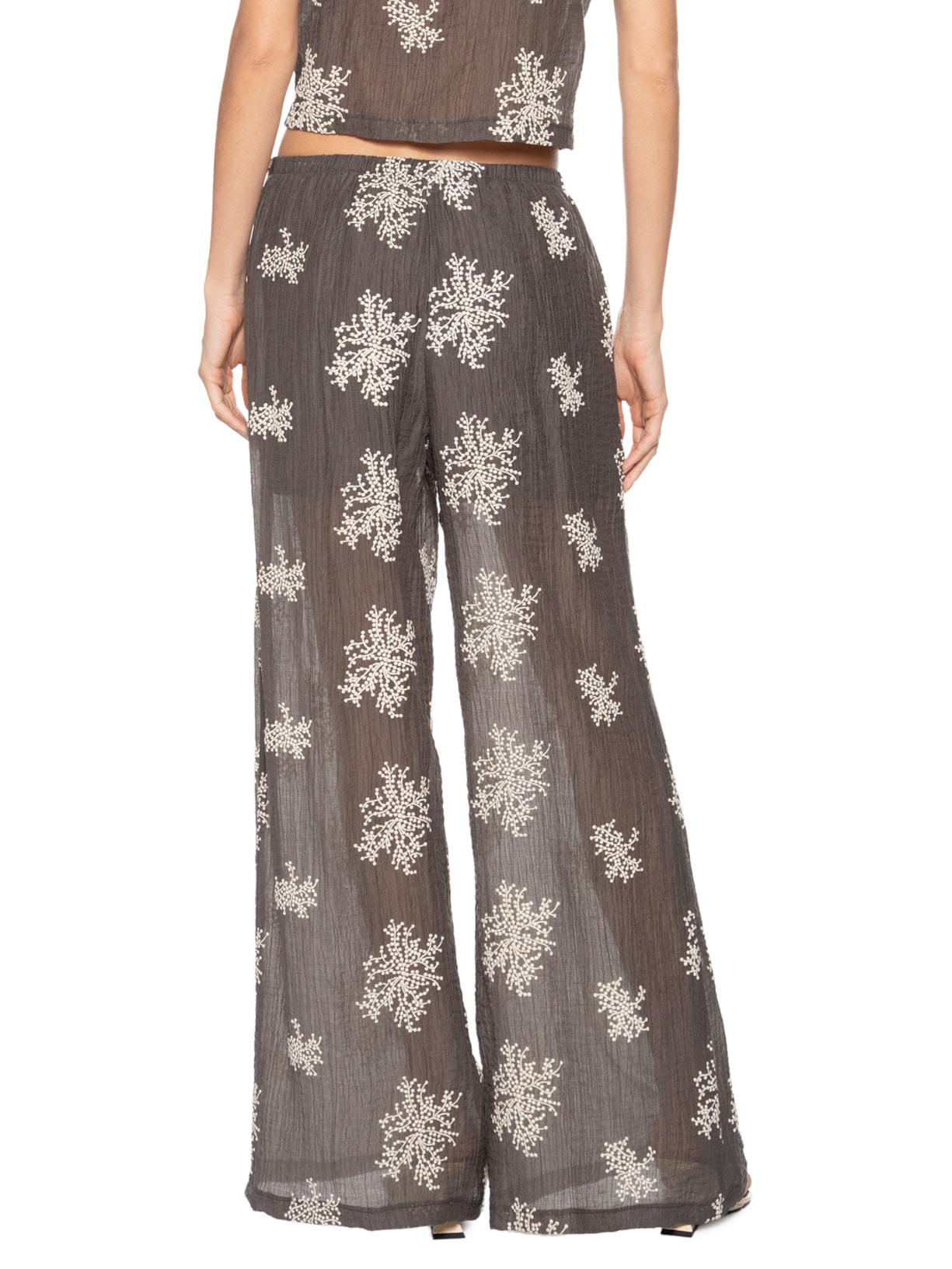 Calça Feminina De Gaze Bordada Ampla Cinza Animale Jeans