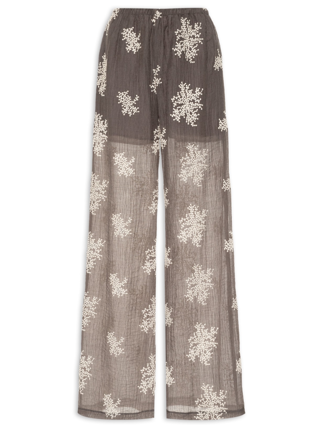 Calça Feminina De Gaze Bordada Ampla Cinza Animale Jeans