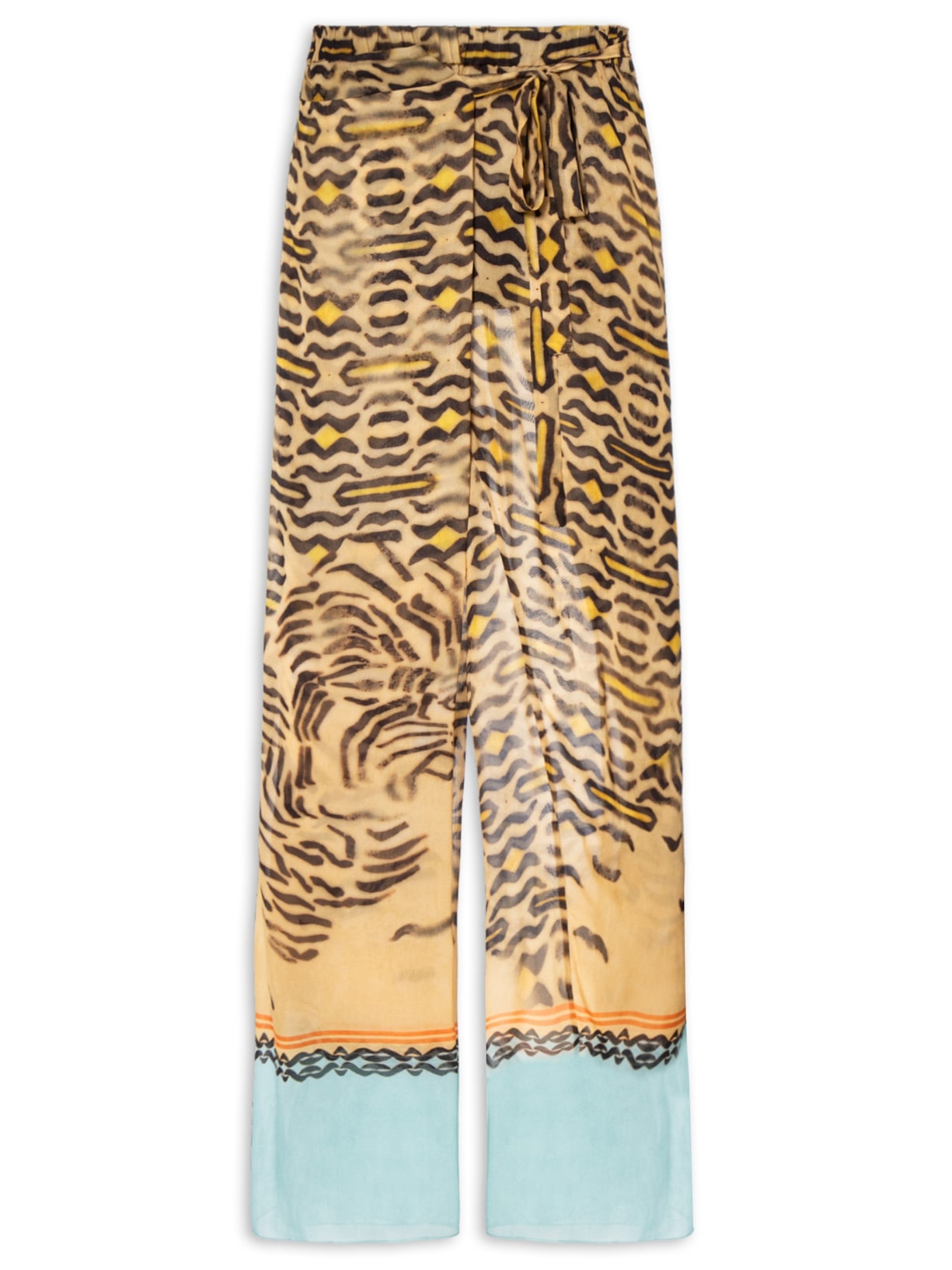 Calça Feminina De Georgette Estampada Transpassada Animal Print Animale