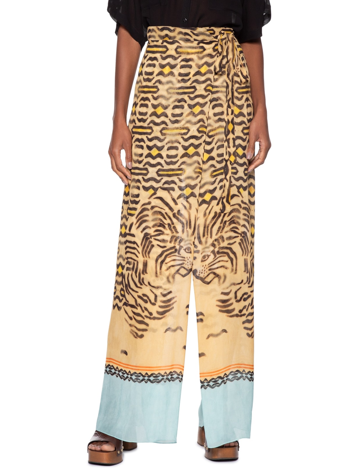 Calça Feminina De Georgette Estampada Transpassada Animal Print Animale