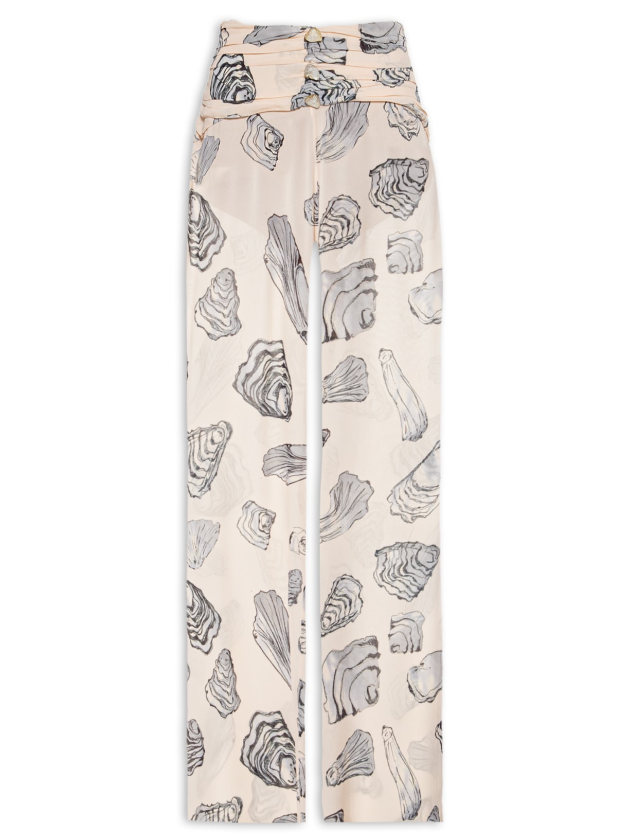 Calça Feminina De Georgette Estampado Com Franzido - Bege