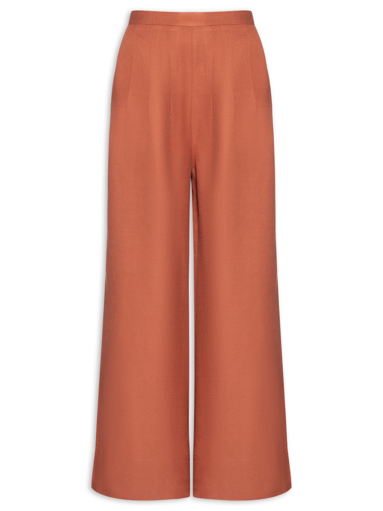 Calça Feminina De Linho Ampla Com Pregas - Marrom