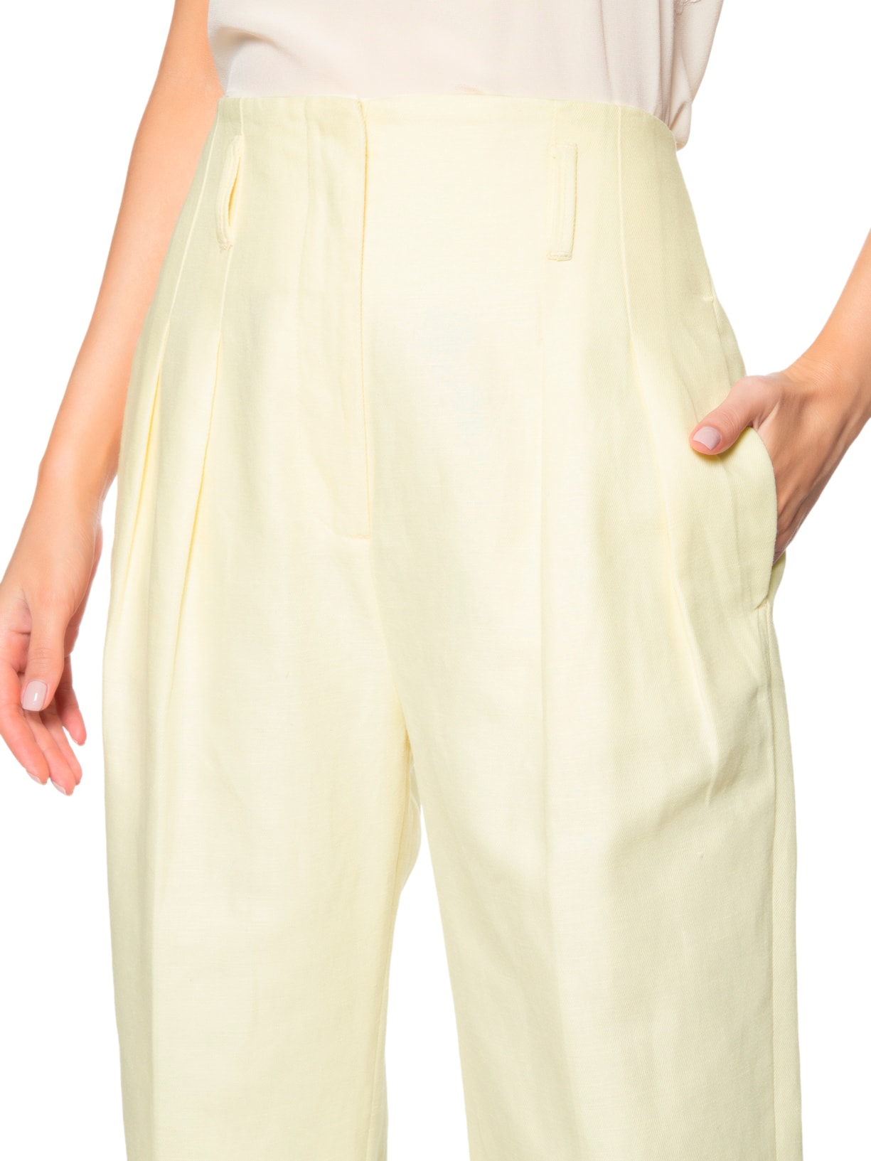 Animale Calça Feminina De Linho Sem Cós Bege Manha Amarelo