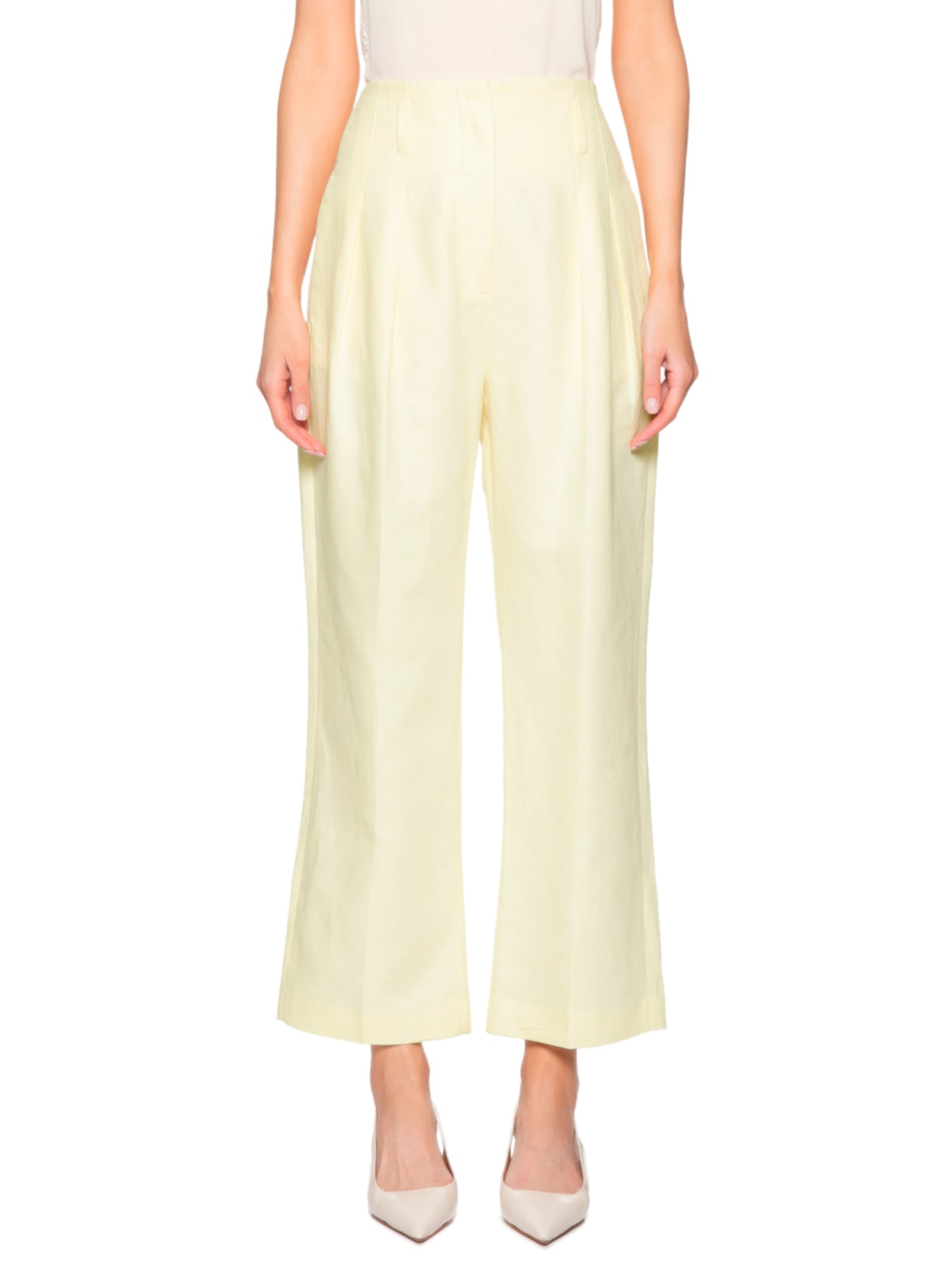 Calça Feminina De Linho Sem Cós Bege Manha Amarelo Animale