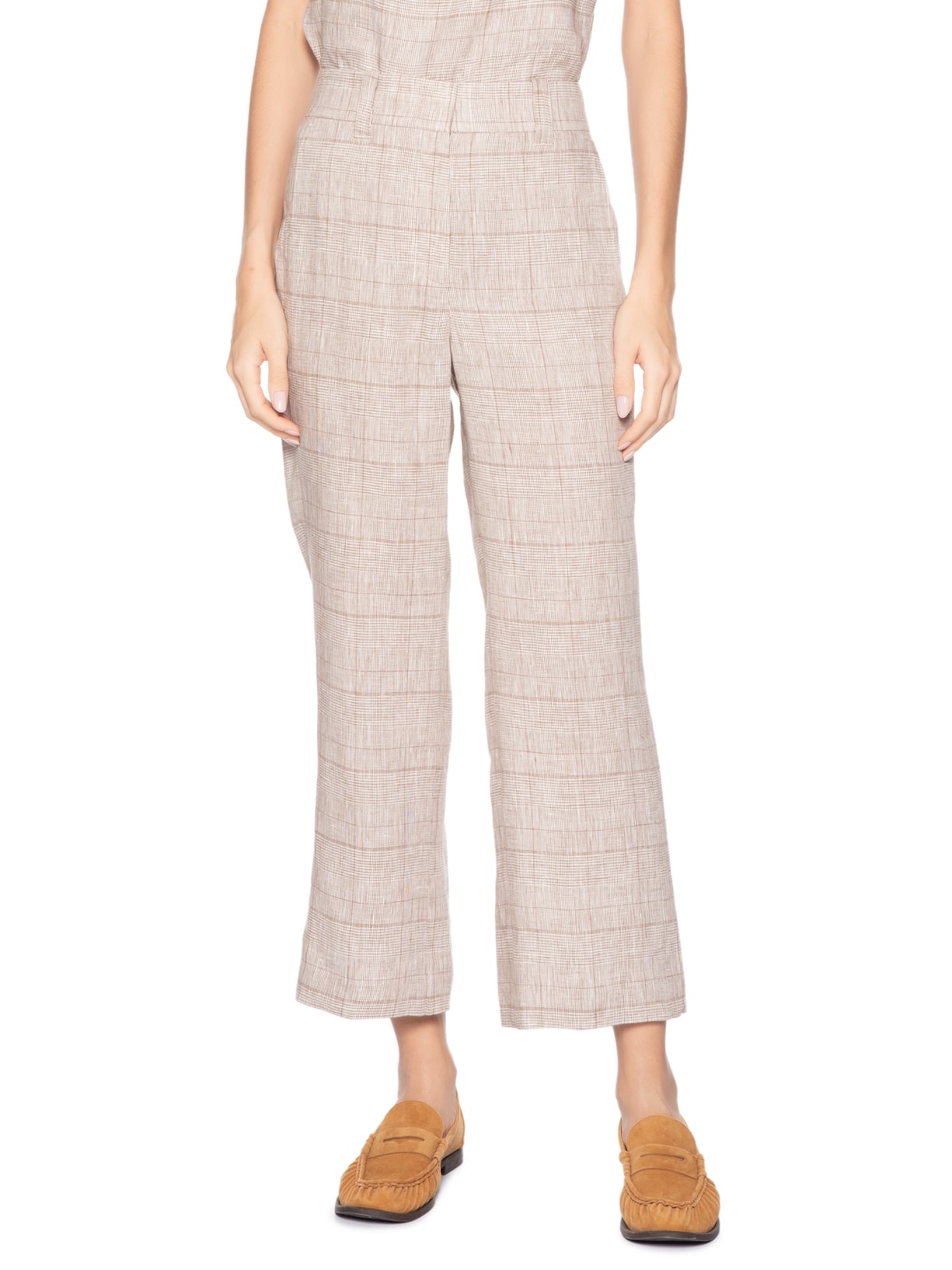 Calça Feminina De Linho Xadrez Cinza Animale