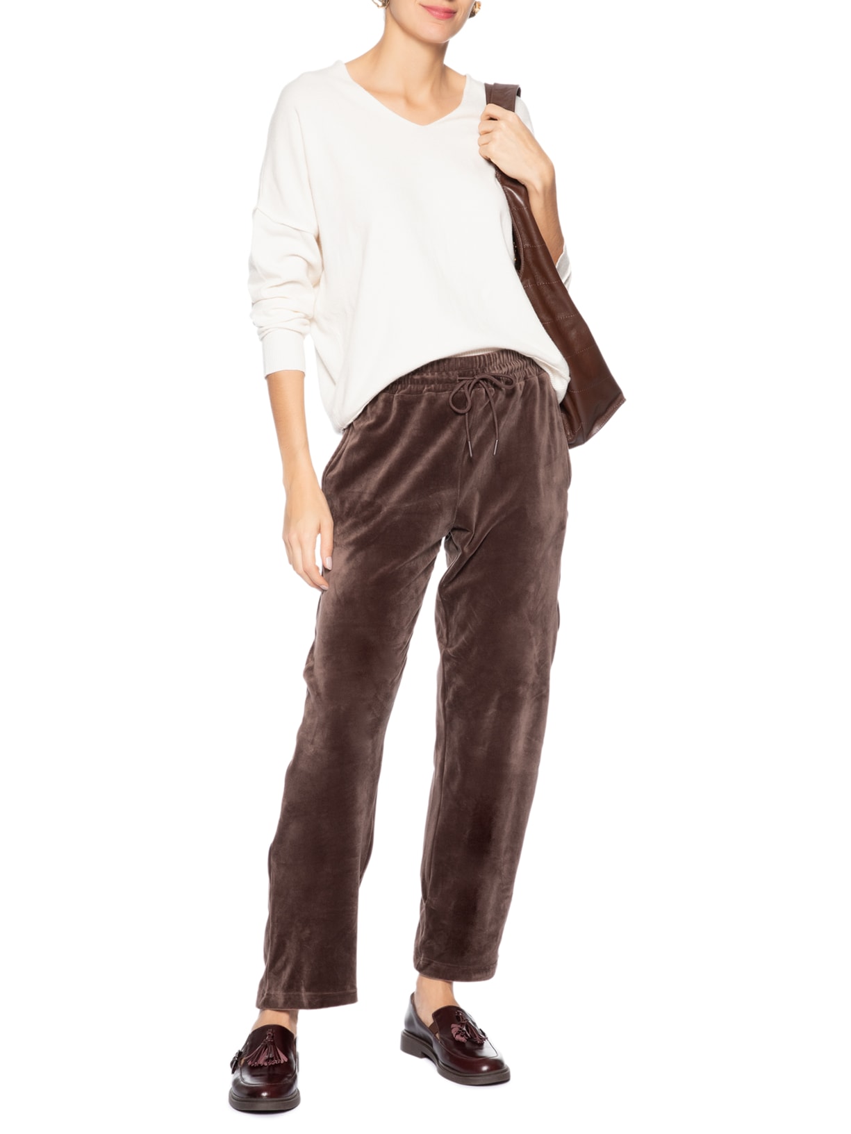 Calça Feminina De Moletom Plush Marrom Basiq