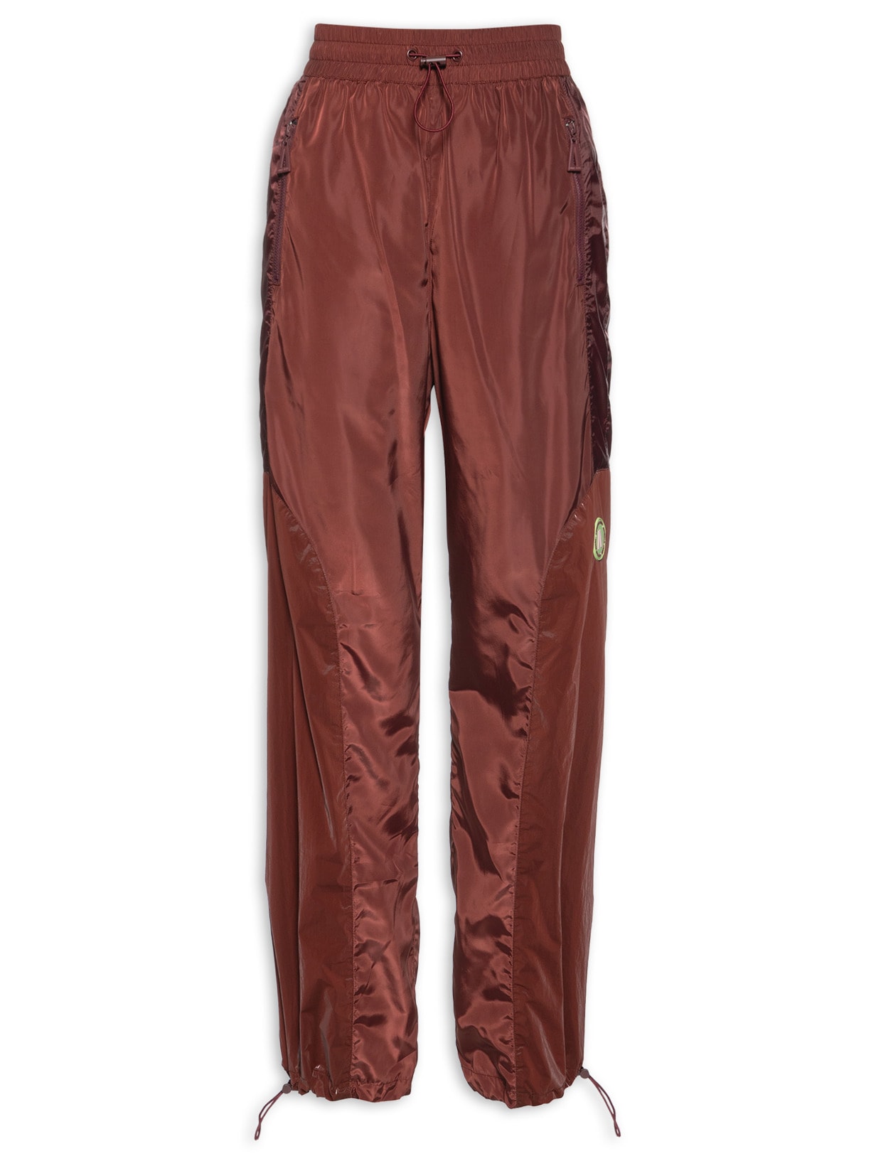 Calça Feminina De Nylon Recortes E Texturas - Marrom