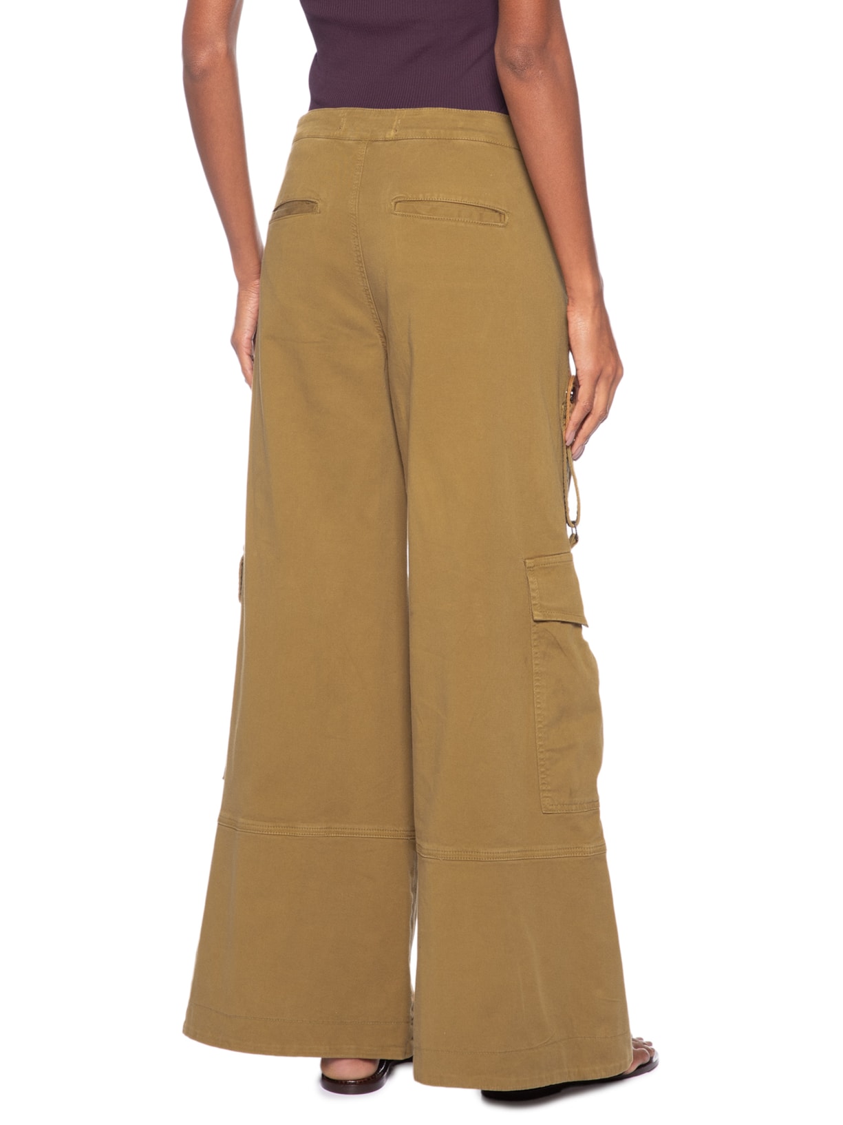 Calça Feminina De Sarja Ampla Bolso Lateral Marrom Animale