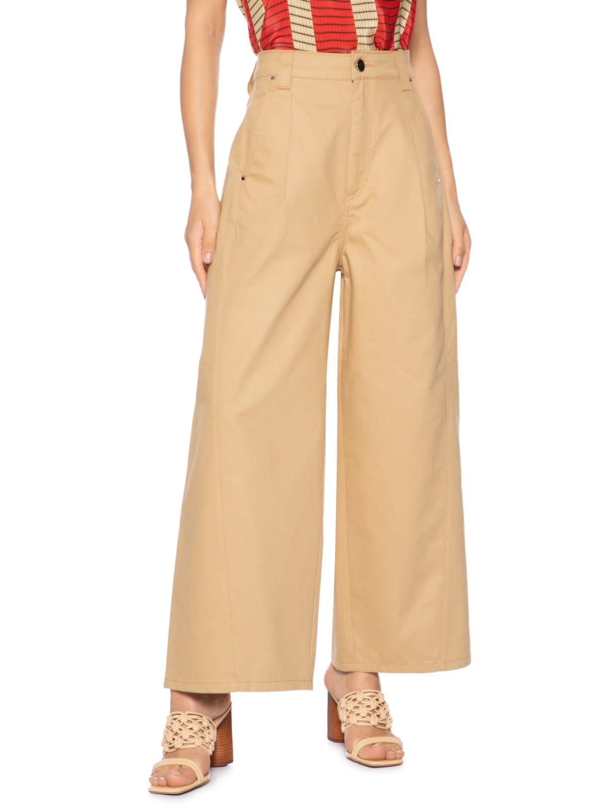 Calça Feminina De Sarja Bolso Faca Cintura Baixa Bege Animale