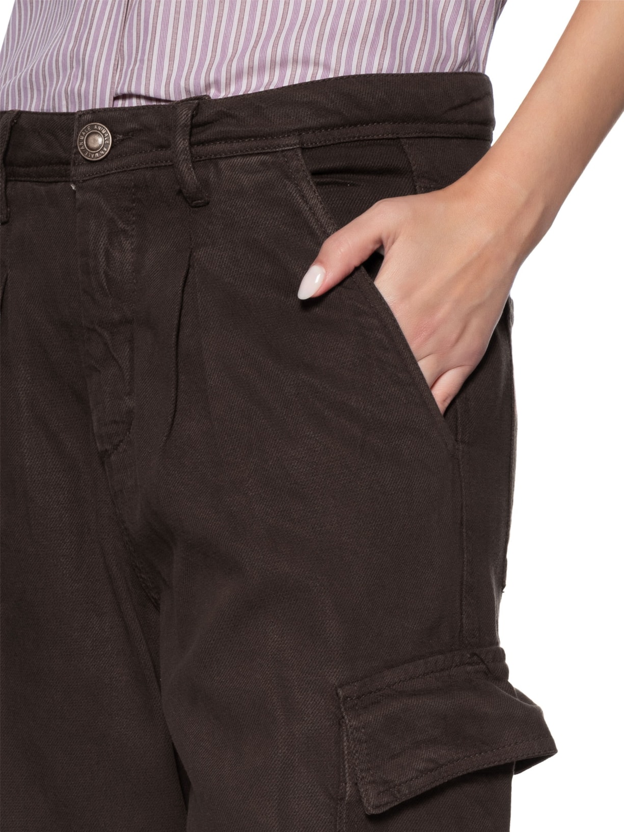 Calça Feminina De Sarja Cintura Baixa Prega Marrom Animale