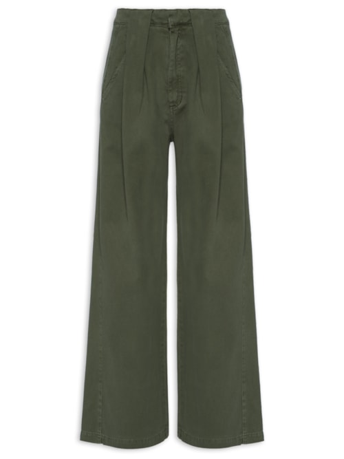 Calça Feminina de Sarja Passante Prega - Verde