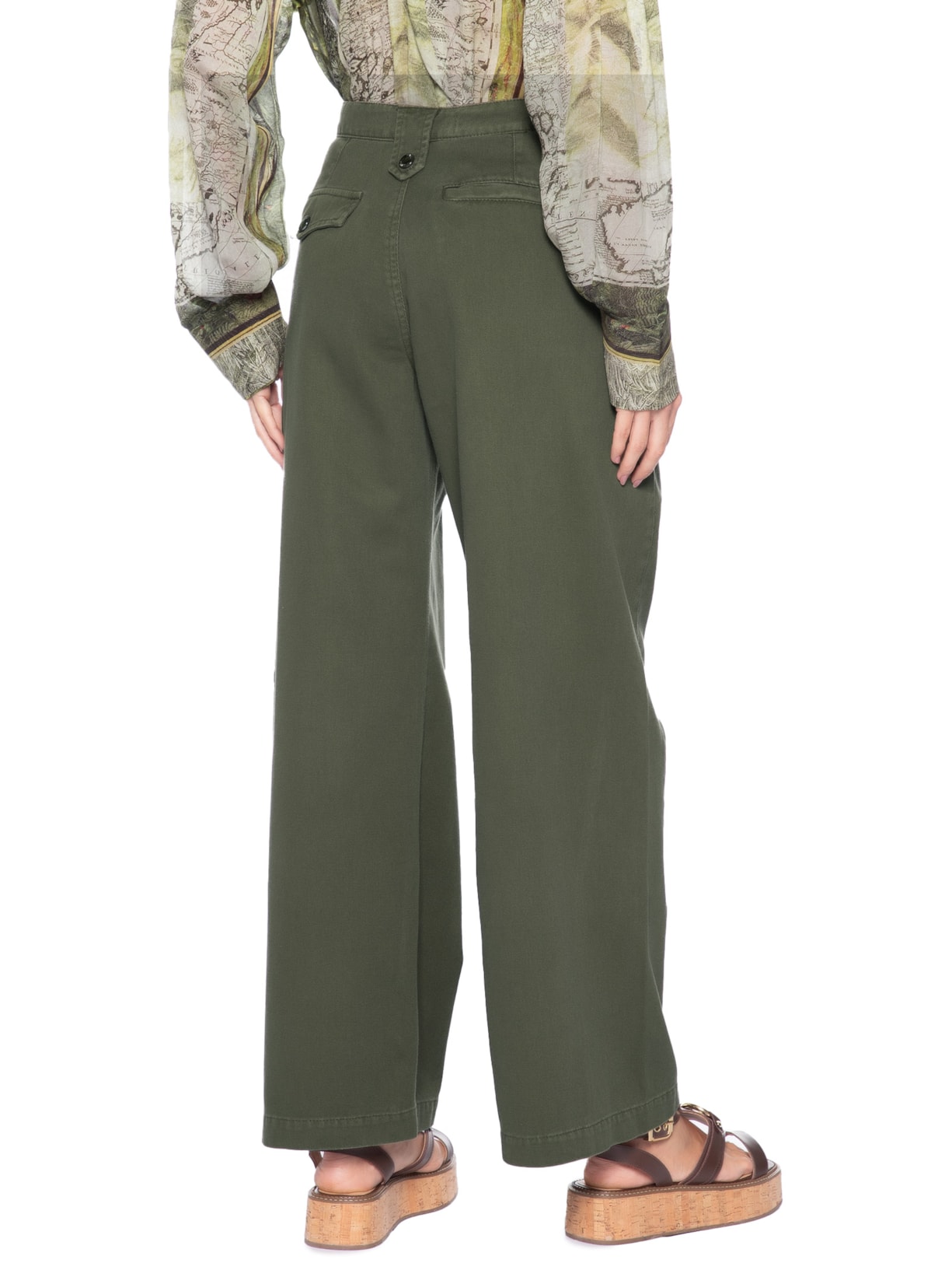 Calça Feminina de Sarja Passante Prega Verde Animale
