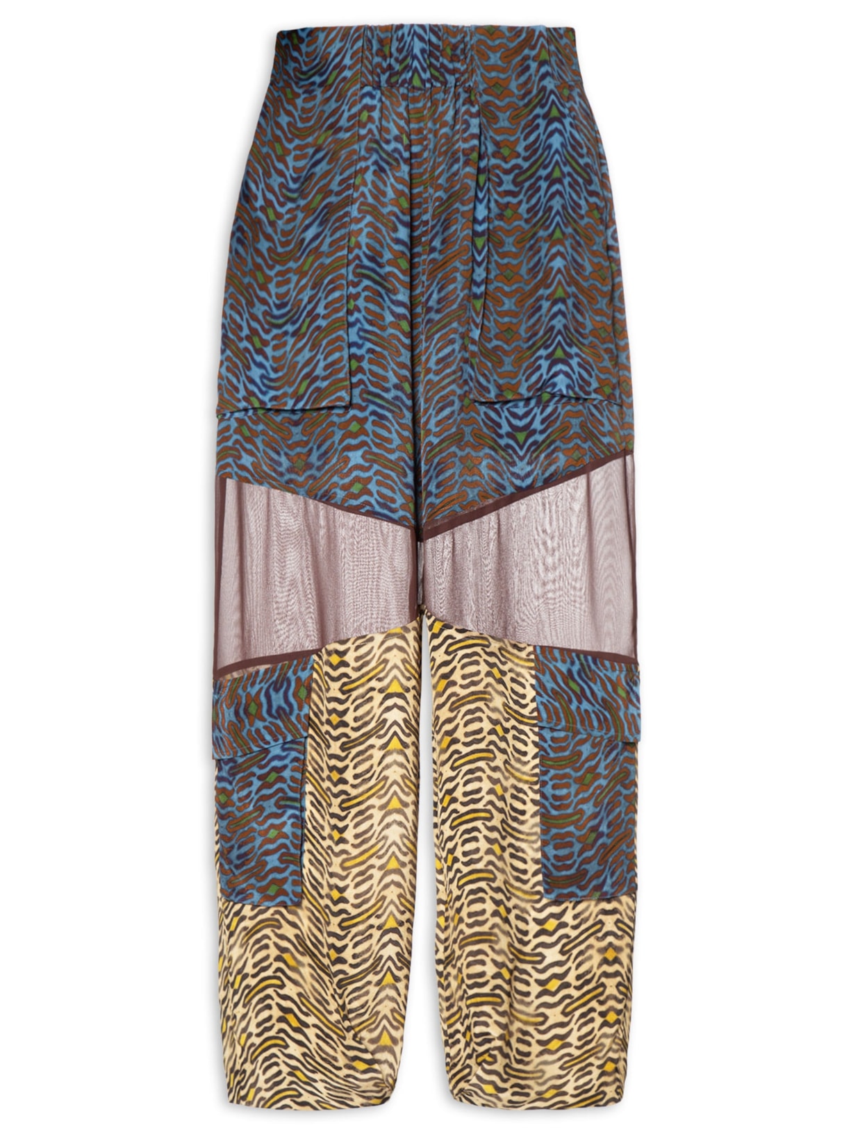 Calça Feminina De Seda e Georgette Estampada Cargo Animal Print Animale