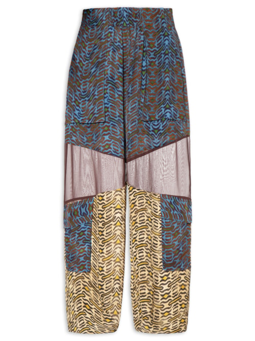 Calça Feminina De Seda e Georgette Estampada Cargo - Animal Print