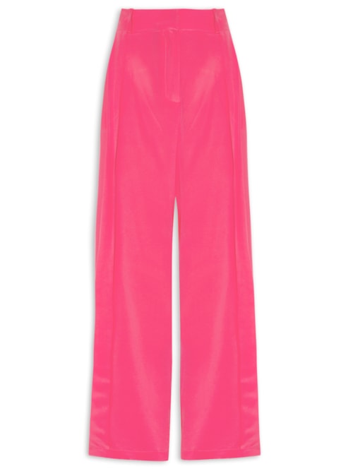 Calça Feminina De Seda Pantalona Com Dobra - Rosa