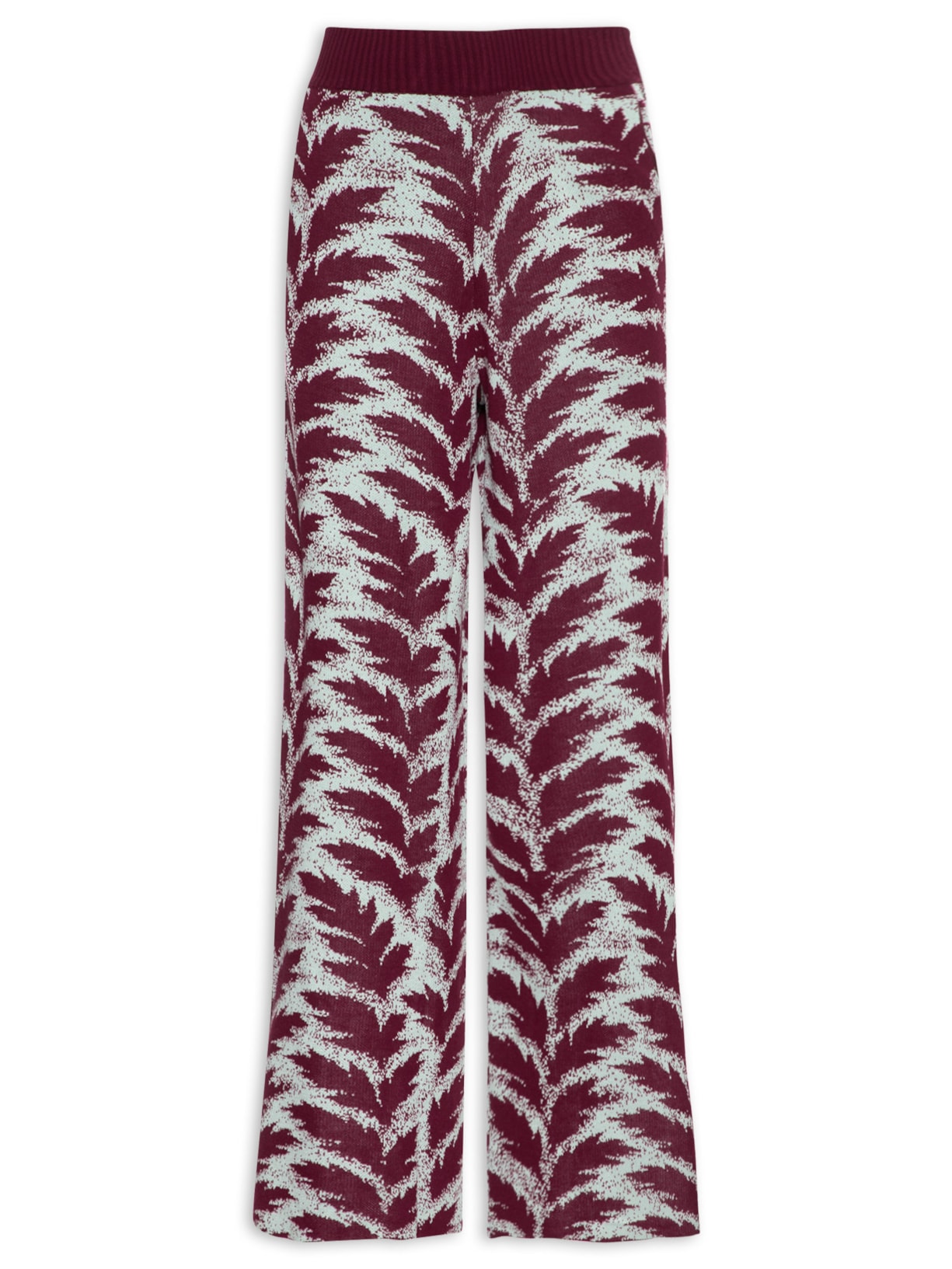 Calça Feminina de Tricot Estampa Folhas - Vermelho