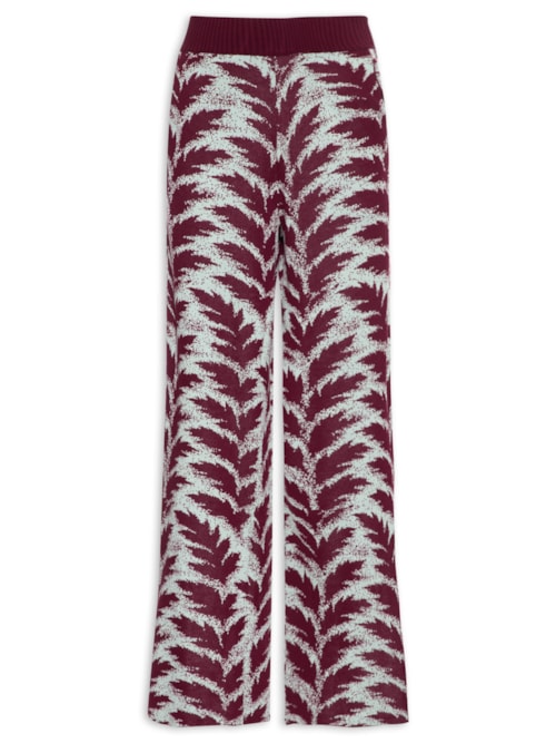 Calça Feminina de Tricot Estampa Folhas - Vermelho