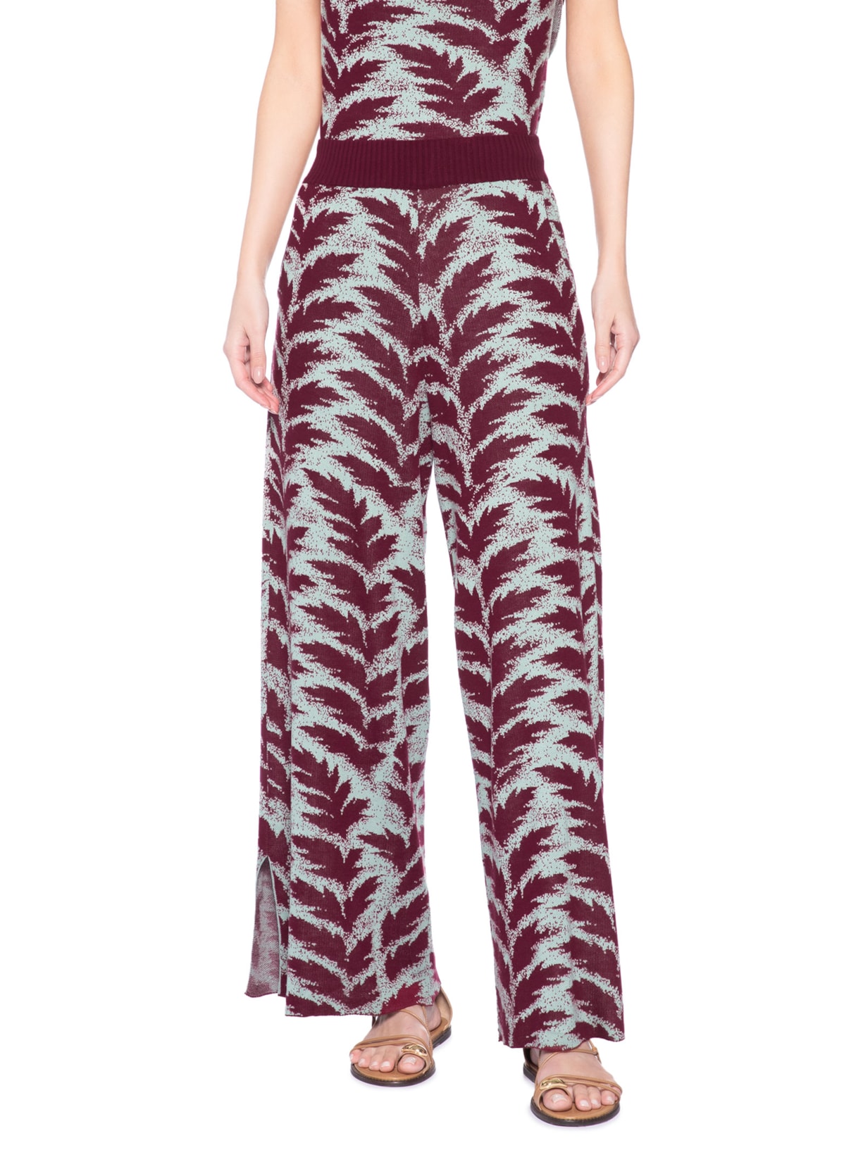 Calça Feminina de Tricot Estampa Folhas Vermelho Animale
