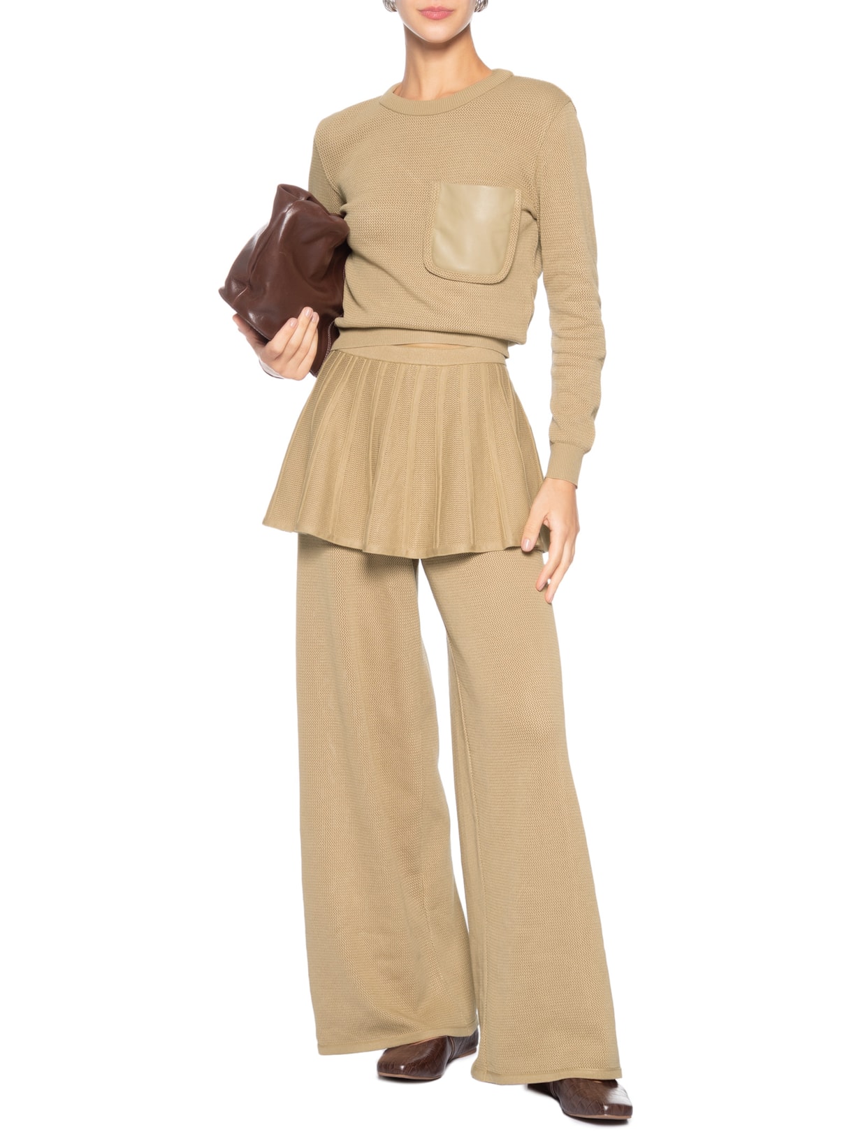 Calça Feminina De Tricot Telado Bege Coven