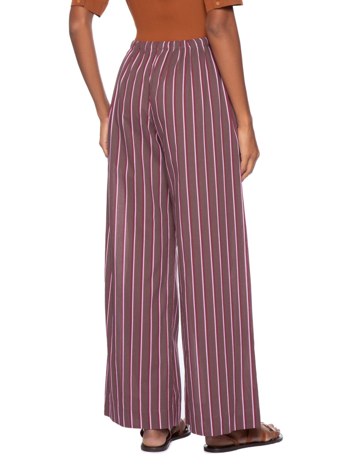 Calça Feminina de Voil Listrada Marrom Taupe – Marrom Animale