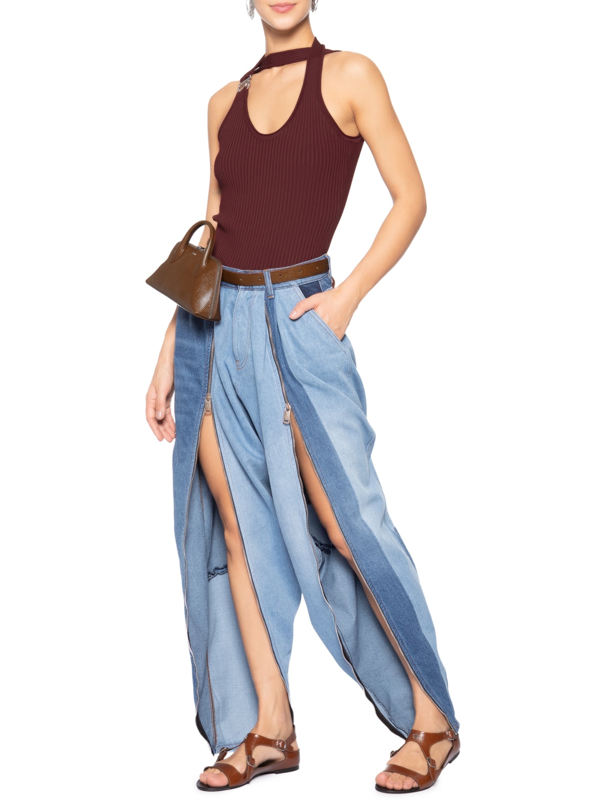 Calça Feminina Denim Patchwork Sarouel Pants Azul Coperni