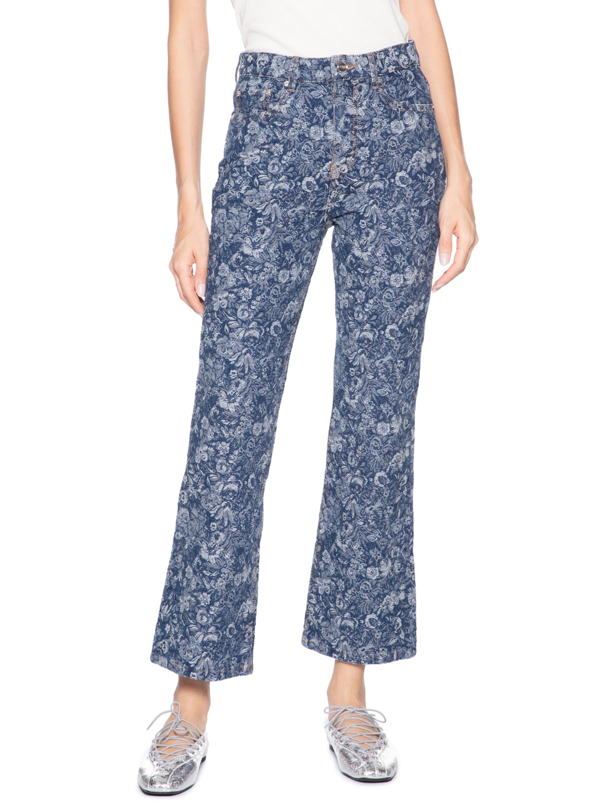 Calça Feminina Denim Tapestry Betzy Cropped Azul Ganni