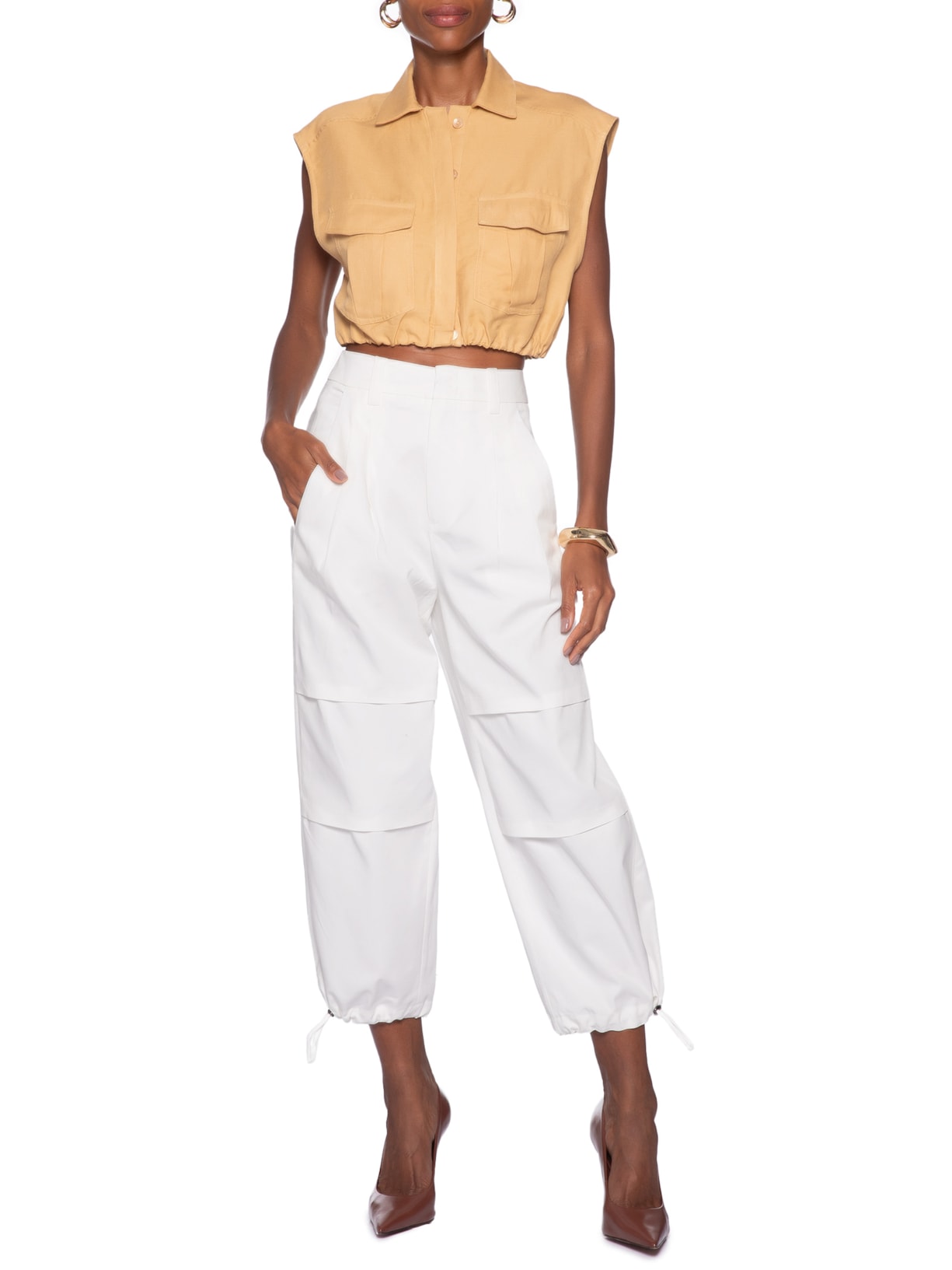 Calça Feminina Detalhes Pregas Branco Animale