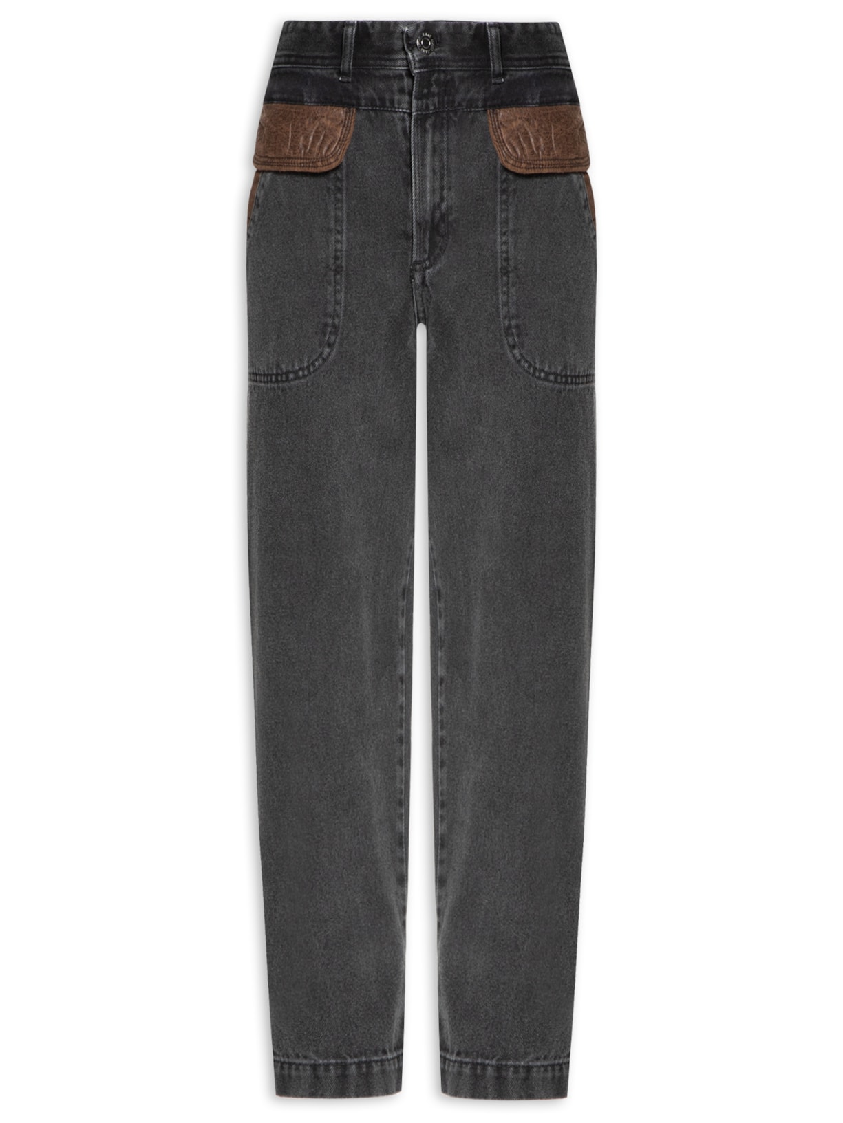 Calça Feminina Detalhes Suede - Preto