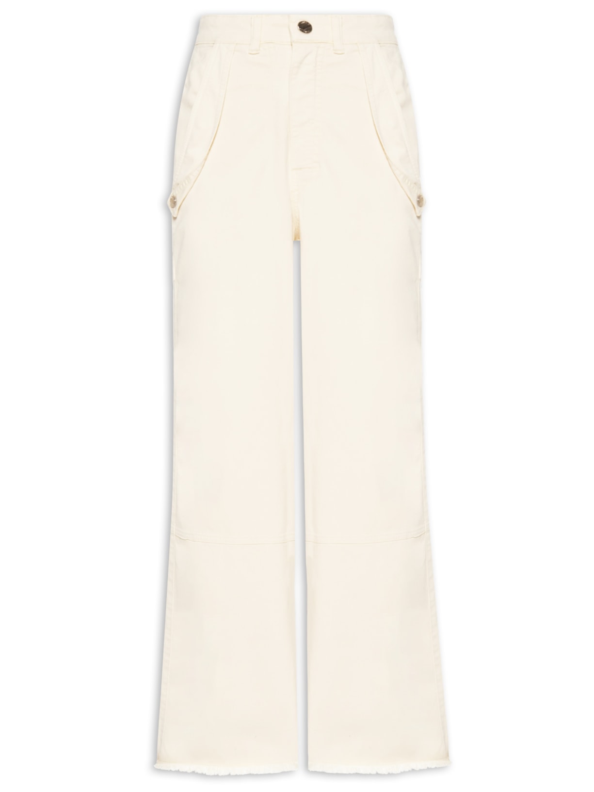 Calça Feminina Dobra Bolso Reta De Sarja - Bege