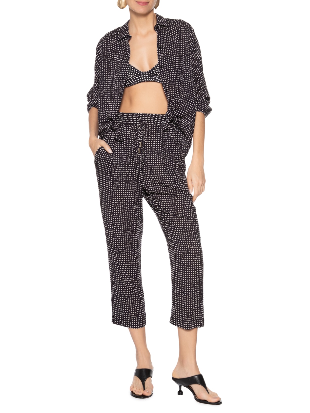 Calça Feminina Elástico Pregas Preto Lenny Niemeyer