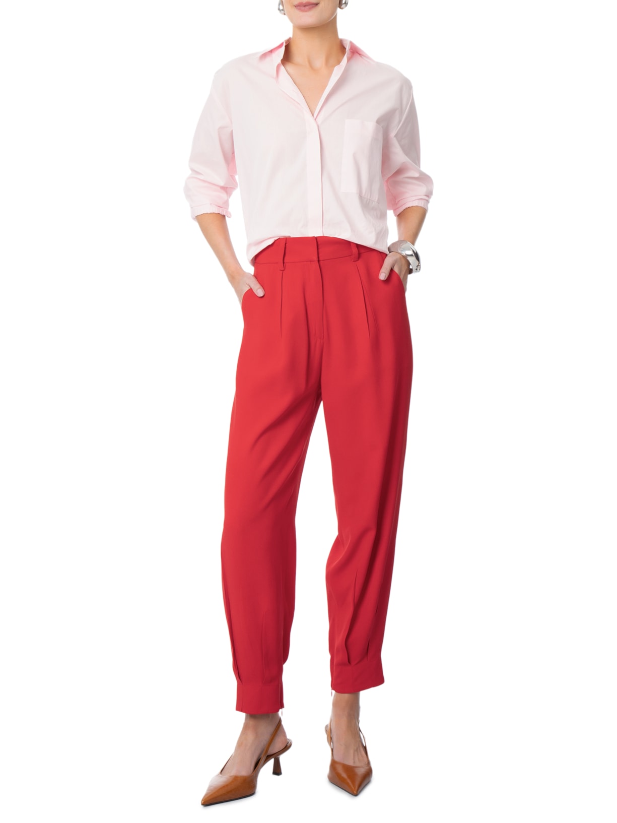 Calça Feminina Em Alfaiataria Cintura Alta Vermelho '2Essential