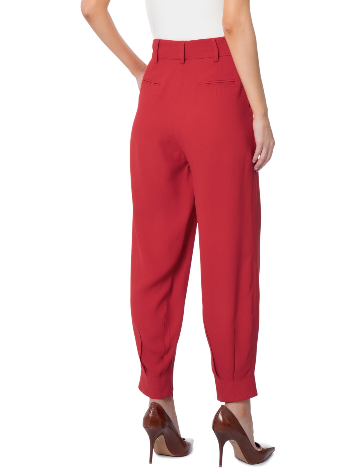 Calça Feminina Em Alfaiataria Cintura Alta Vermelho Escuro '2Essential