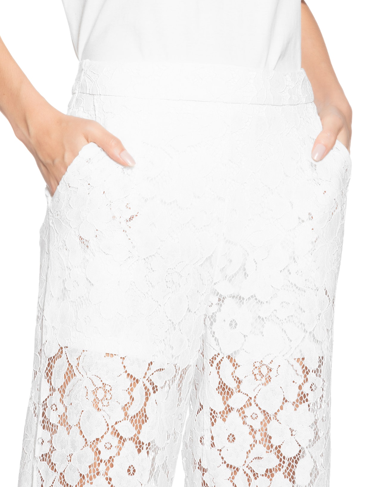 Calça Feminina Em Renda Branco Market 33