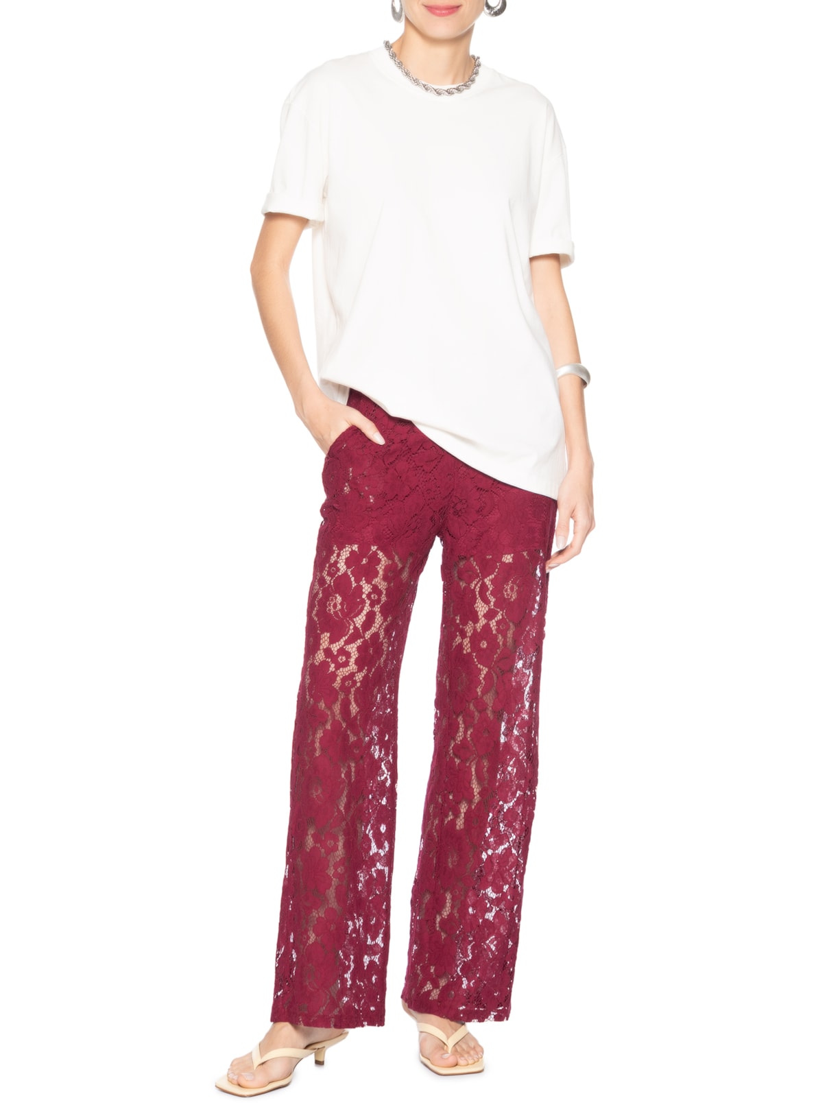 Calça Feminina Em Renda Vermelho Market 33