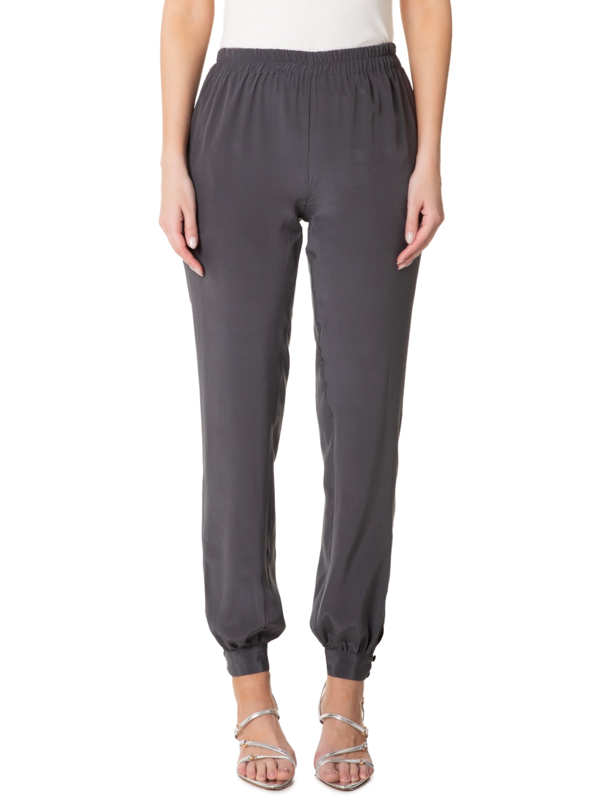 Calça Feminina Em Seda Pura Cinza '2Essential