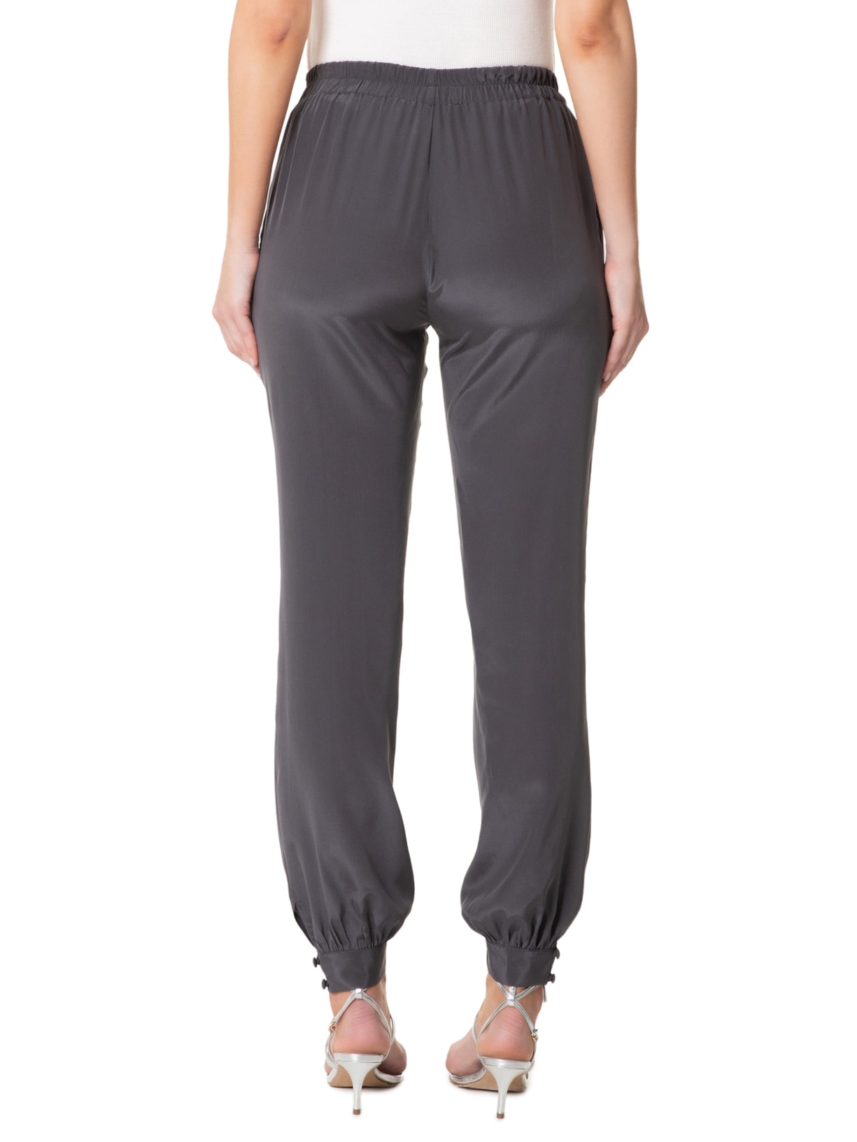 Calça Feminina Em Seda Pura Cinza '2Essential