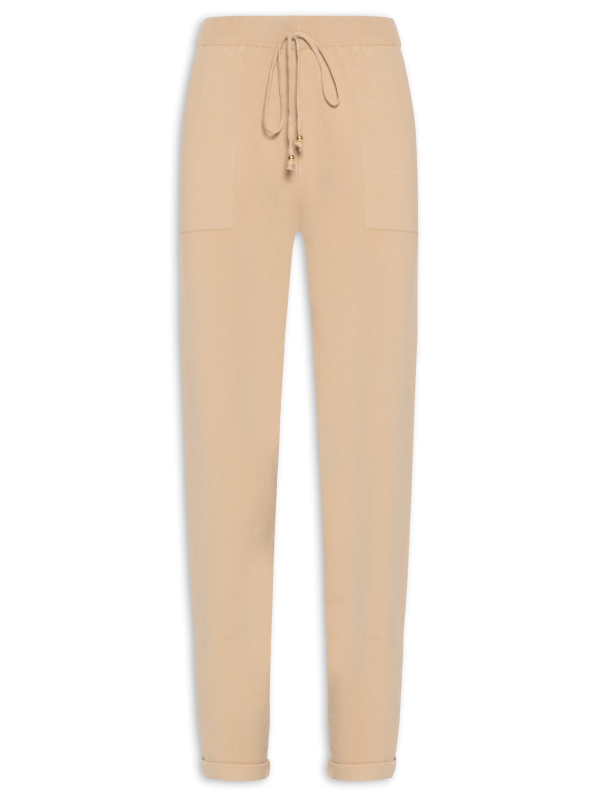 Calça Feminina Em Tricot Com Barra Italiana - Bege