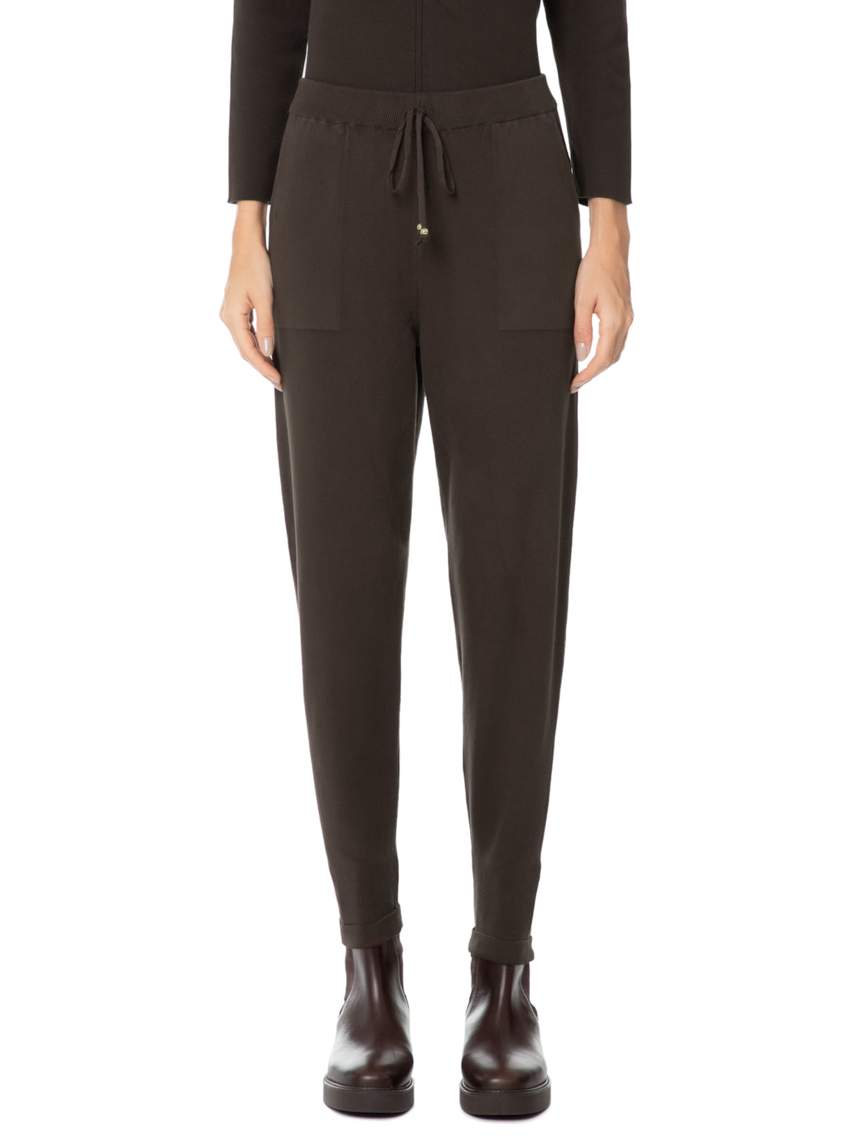 Calça Feminina em Tricot com Barra Italiana Marrom Anselmi