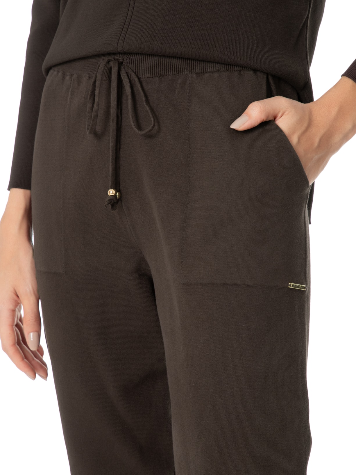 Calça Feminina em Tricot com Barra Italiana Marrom Anselmi