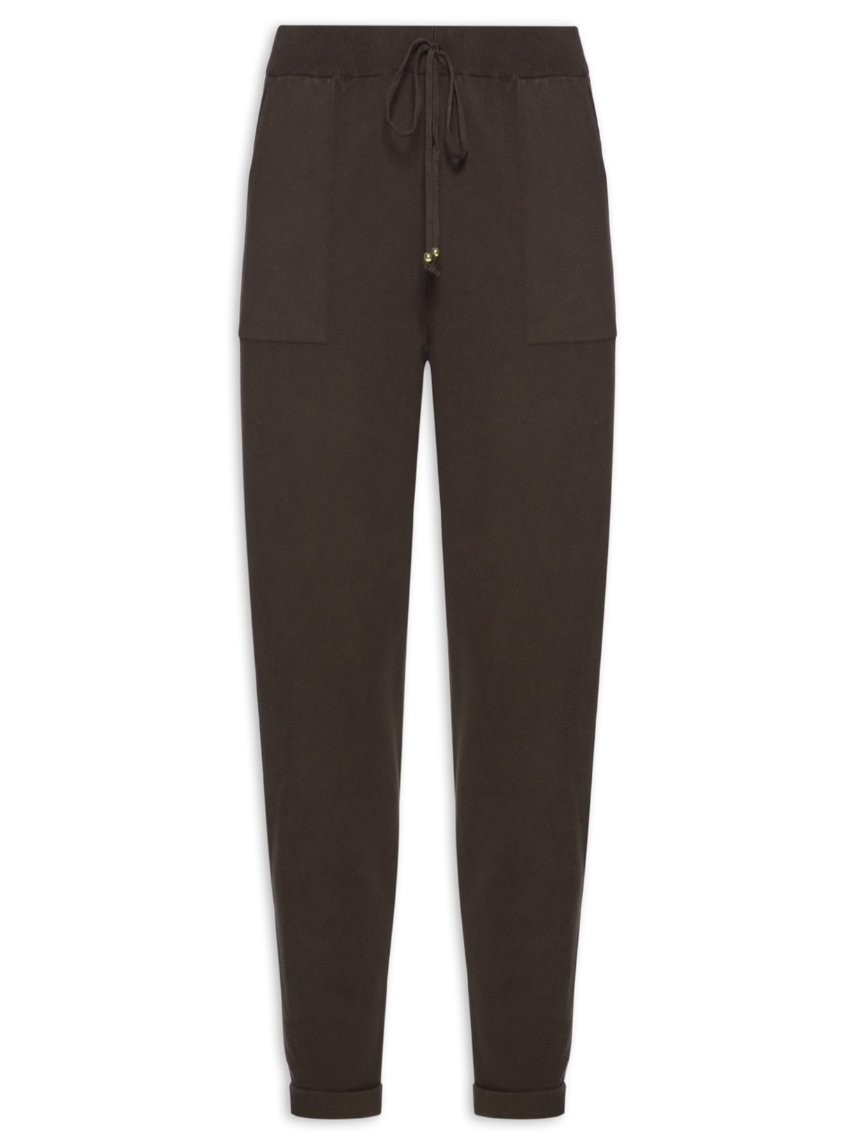 Calça Feminina em Tricot com Barra Italiana Marrom Anselmi