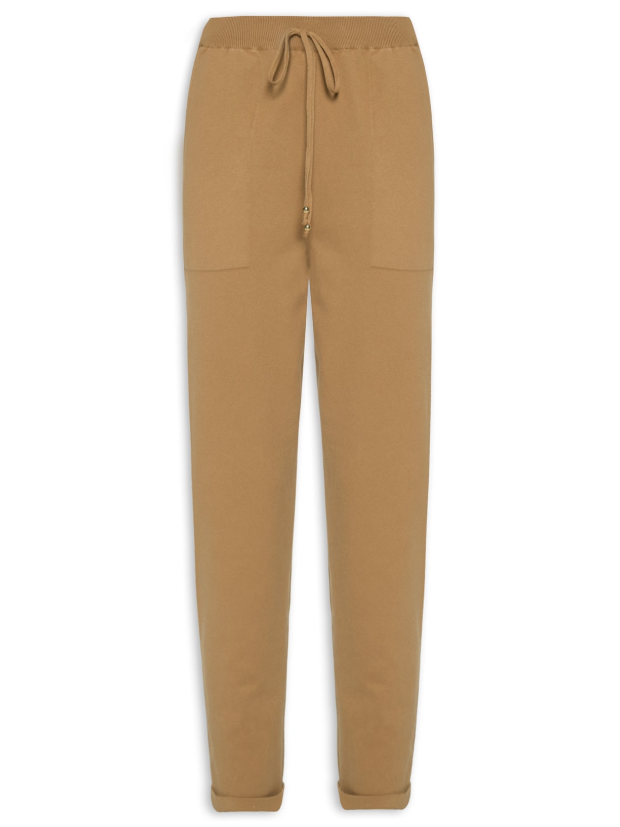 Calça Feminina Em Tricot Com Barra Italiana - Marrom