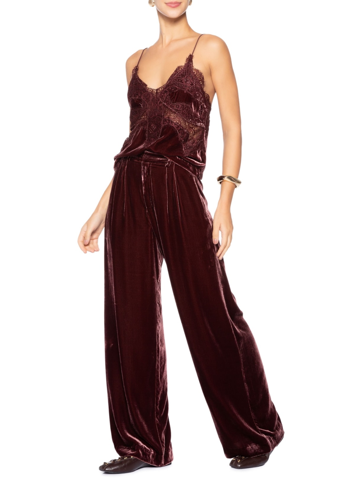 Calça Feminina Em Veludo Boho Roxo Animale