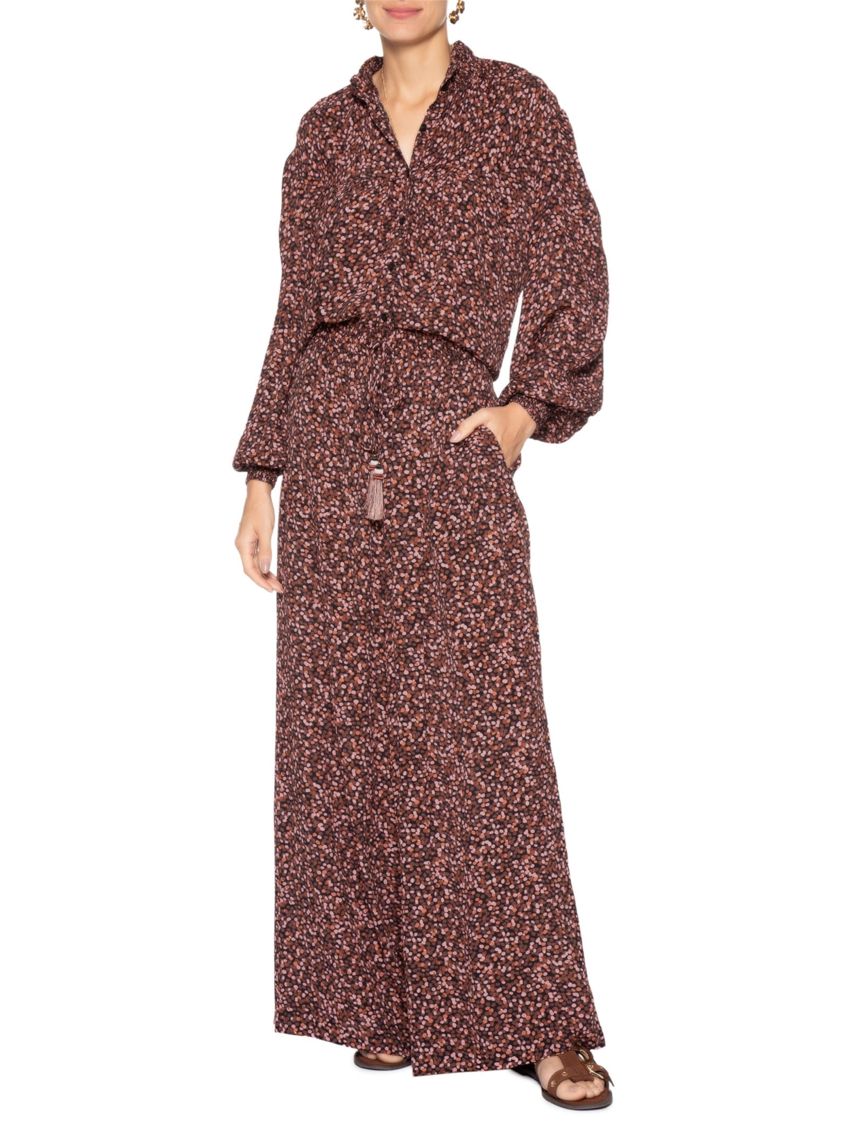 Calça Feminina Estampa Céu Noturno Marrom Dress To