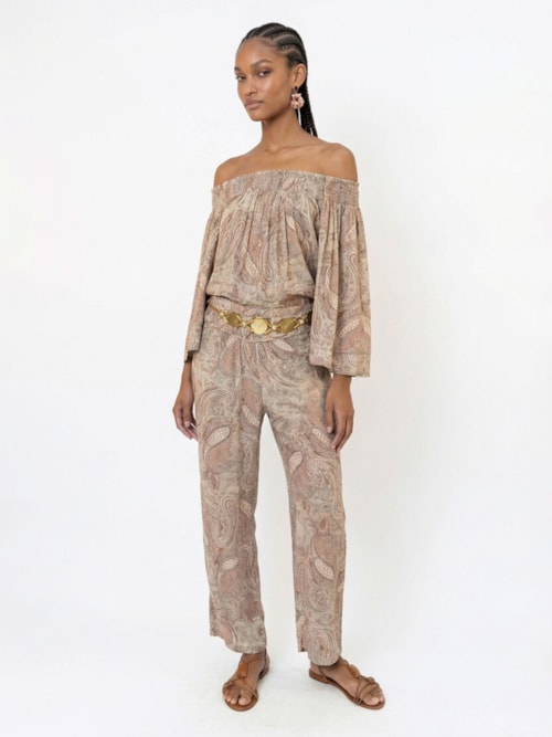 Calça Feminina Estampa Folk – Rosa