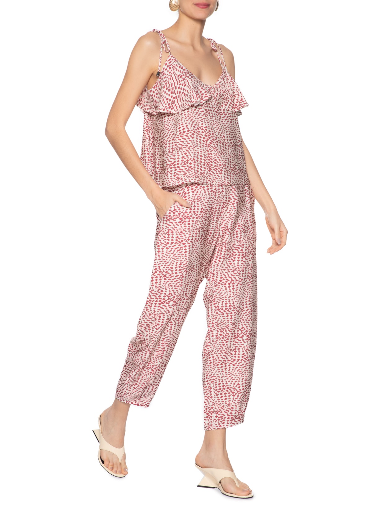 Calça Feminina Estampa Geométrica Strbo Hall E Roma Vermelho Animale Jeans