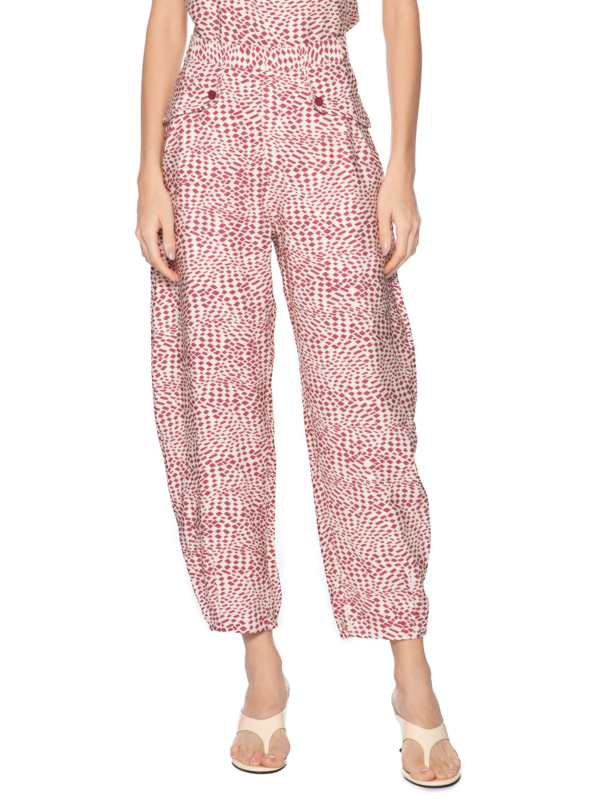 Calça Feminina Estampa Geométrica Strbo Hall E Roma Vermelho Animale Jeans