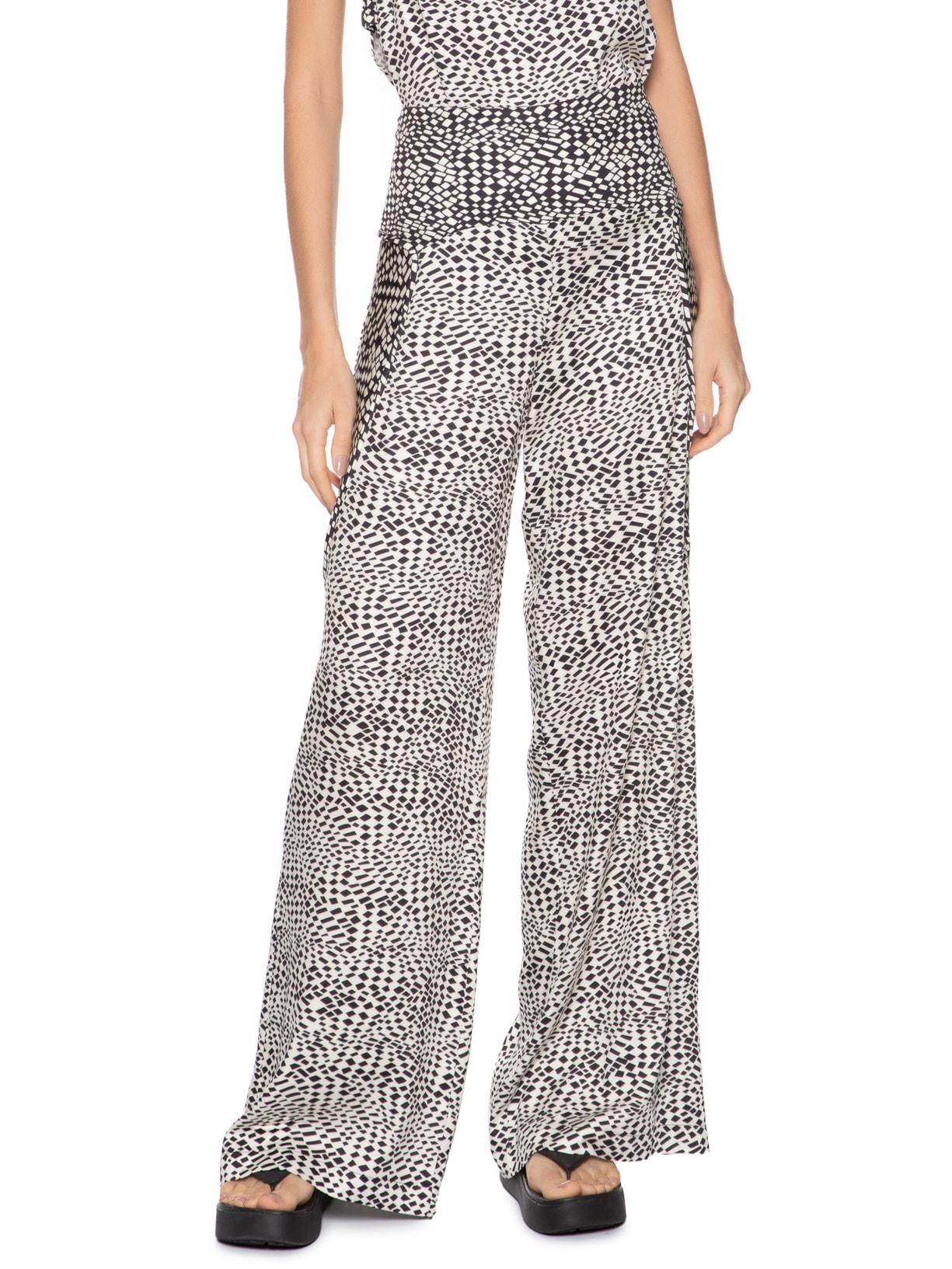 Calça Feminina Estampa Geométrica Strobo Hall Preto Animale Jeans